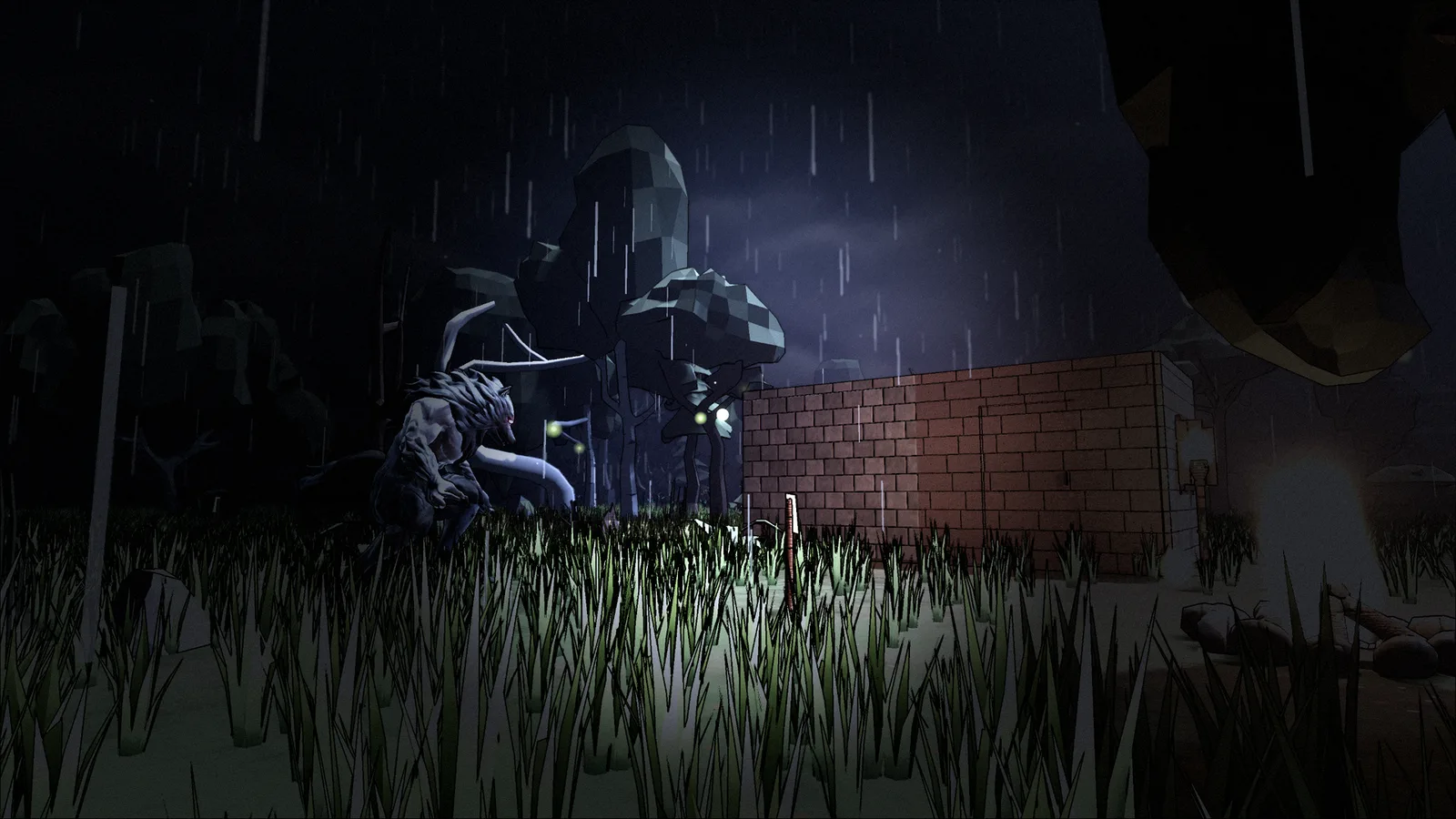 The wolf in the rain by the wall